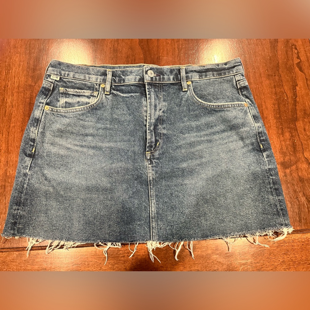 Citizens Of Humanity Blue Denim Skirt with Frayed Hem